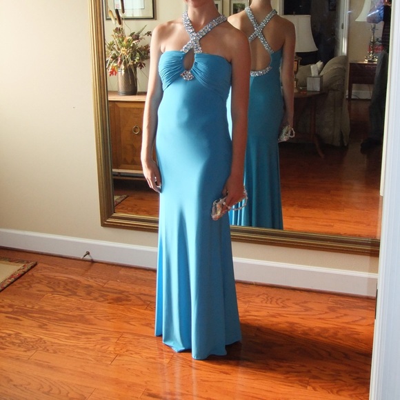 Turquoise sequined prom dress - Picture 7 of 7